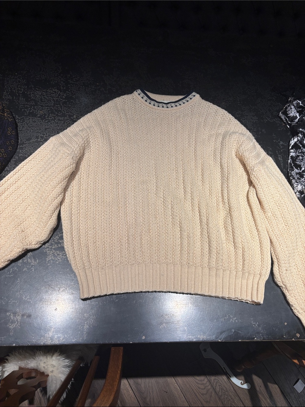 Men's Cream Cable Knit Crewneck Sweater